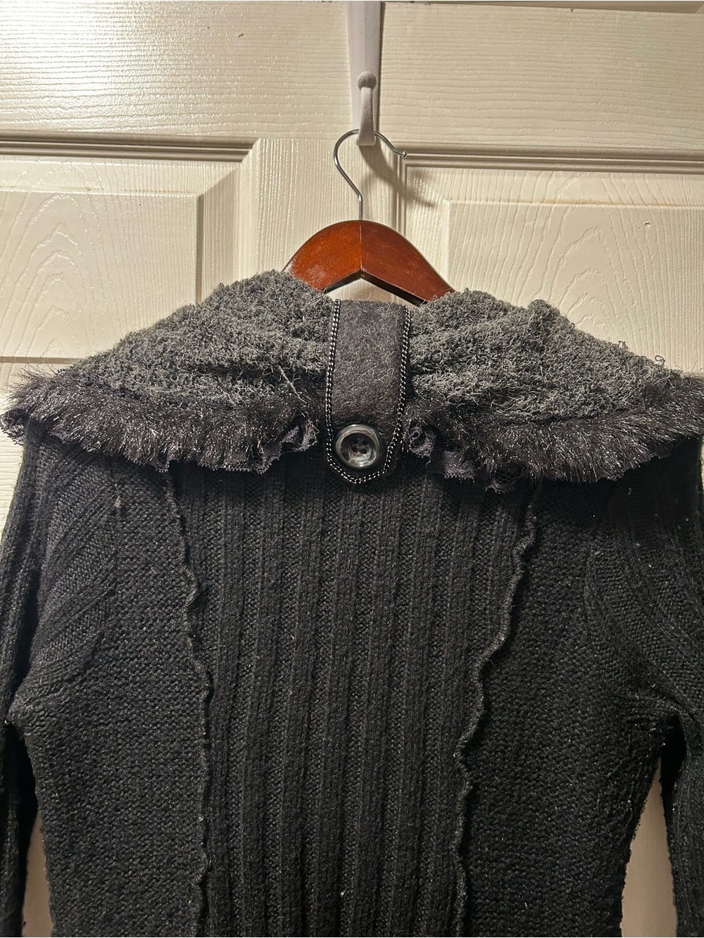 Sioni Black & Gray Textured Knit Trench Coat - Picture 5 of 5